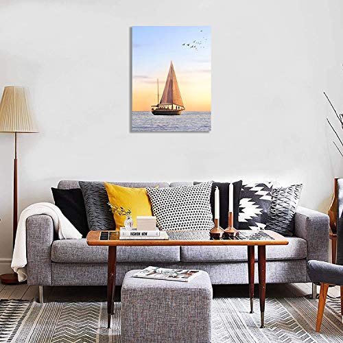 Sailboat Wall Decor For Bathroom Wall Decor 12×16Inch With Frame Brown Ocean Picture For Living Room Decoration Sunset Canvas Wall Art Home Bedroom Prints Artwork Painting #TOP5