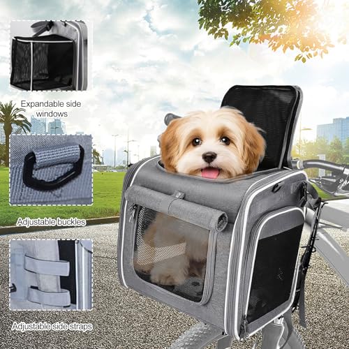 Agrdeed Hundekorb Fahrrad Vorne, 4-in-1 Hundekorb für Fahrrad, Haustier-Tragerucksack Erweiterbarer Hunderrucksack Fahrradtasche Hund Bis 7kg Mit Kissen, Fahrrad Tiertransportkorb Mit 4-Offenen Türen