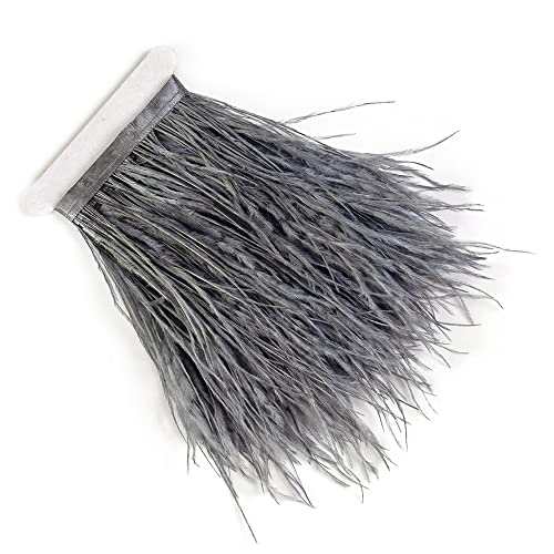 3 Yards 10-15cm Dark Grey Ostrich Feathers Trim Fringe for DIY Dress Sewing Crafts Costumes Decoration, dark grey 020#