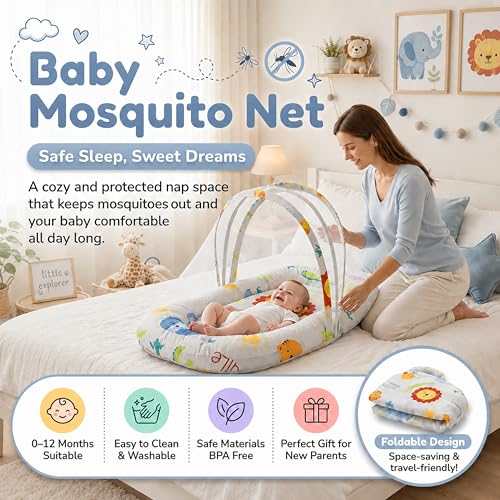 Image of StarAndDaisy 3-in-1 Baby Nest with Mosquito Net, Soft Baby Bedding Set and Sleeping Mattress, Portable Travel Bed, Comfortable Baby Lounger for Newborn Boys and Girls