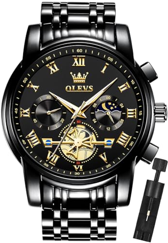 Image of OLEVS Mens Watches Business Large Numer Easy to Read Quartz Watch Stainless Steel Waterproof Luminous Date Casual Male Watch