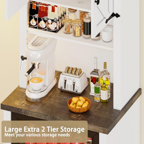 Image of 73'' Tall Mini Fridge Cabinet with Storage Hutch, Farmhouse Coffee Bar with Mini Fridge Space, Wine Bar Cabinet for Kitchen, Dining Room, Living Room