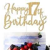 Decoración para tarta de cumpleaños número 17 con purpurina dorada, divertidos suministros de decoración de fiesta de cumpleaños 17 para niñas y niños