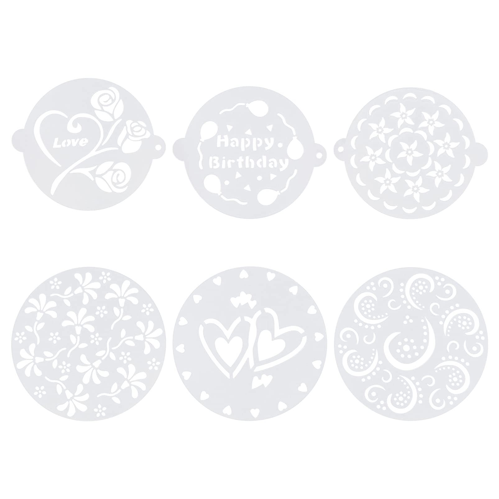 BRIGHTFUFU 6Pcs Plastic Cake Stencils Reusable Baking Templates for Decorating Icing Sugar Sieve and Material Fun and Precision for Cake Decoration