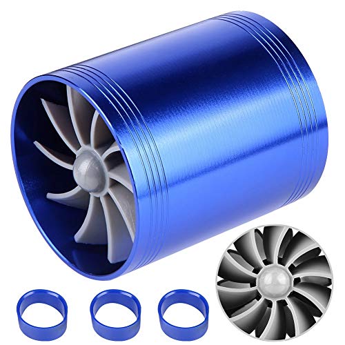 Duokon Car Air Intake Turbonator Dual Fan Turbine Super Charger Gas Fuel Saver Turbo(Blue)