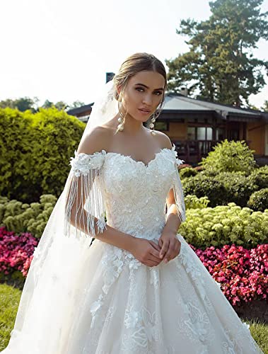 Mouccy Charming Beaded Lace Wedding Dresses for Bride Off Shoulder Bridal Gowns with Train Long Tulle Wedding Ball Gowns4