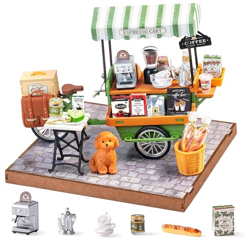Rolife Casa de Muñecas Carrito de Café Aromático Casa en Miniatura de Madera Kit Modelo de Madera Book Nook Decoración del Hogar Regalo Creativo para Adultos