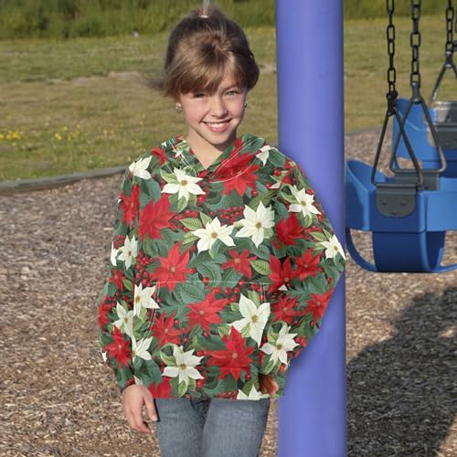 Kids Hoodies Sweaters Christmas Poinsettia Flower Hooded Sweatshirts with Big Pockets for Boys Girls B04000464