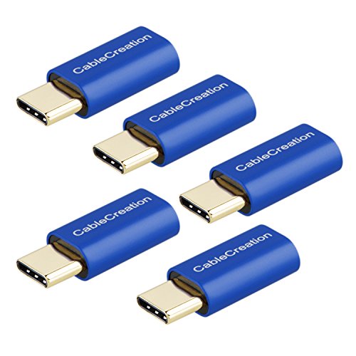 USB-C to Micro-B Adapter[5-Pack], CableCreation Micro USB Female to USB Type C Male Adapter, Data & Charging with 56K Resistor, Compatible Galaxy S9/ S9+/S10, Sony XZ, LG G5 G6 etc, Sapphire Aluminum
