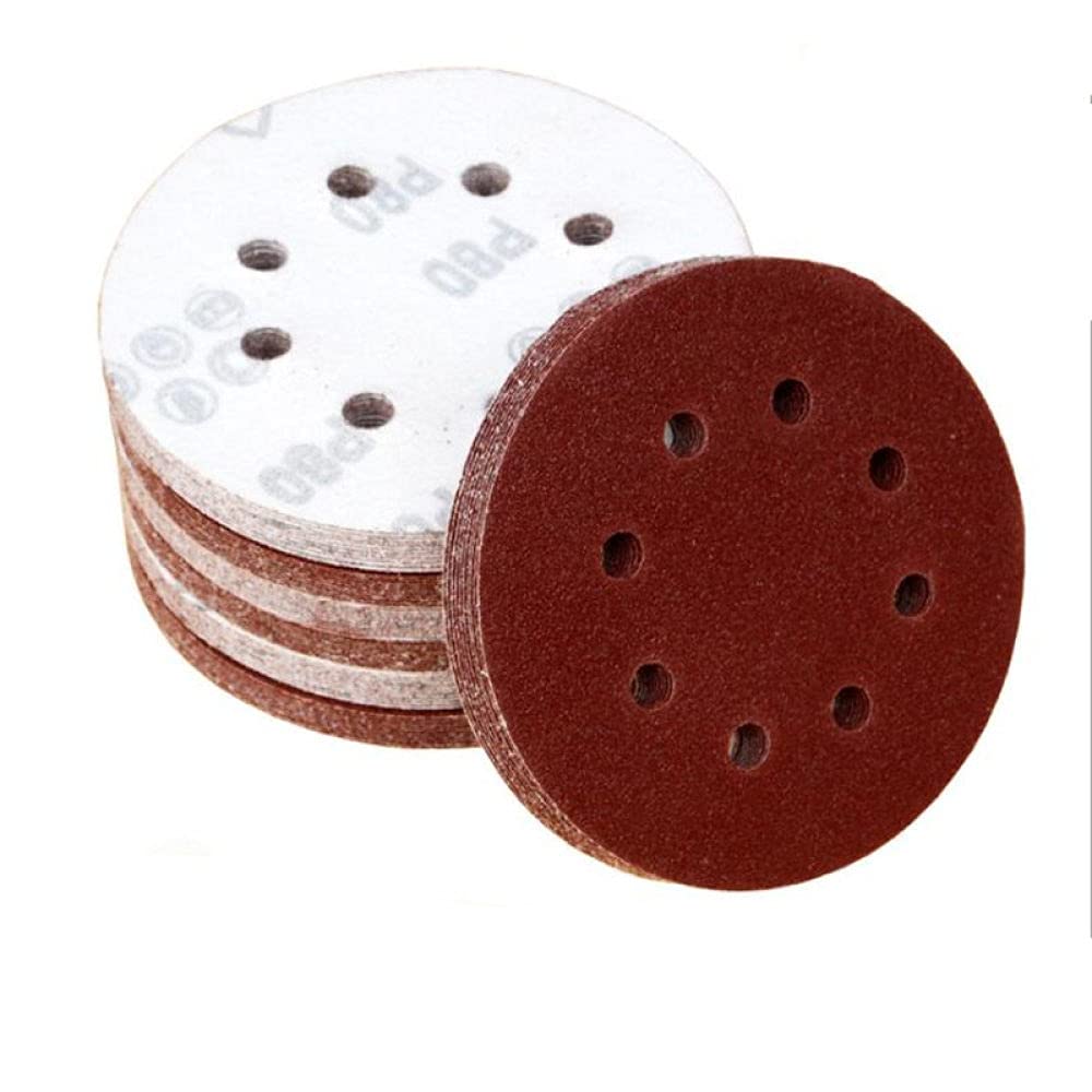 50pcs / set 550pcs / set 5 '' Disco de lijado de grano 80/120/180/240/320 de 8 orificios, lijadora de bucle de gancho de órbita aleatoria, discos de papel de lija, grano, como se muestra