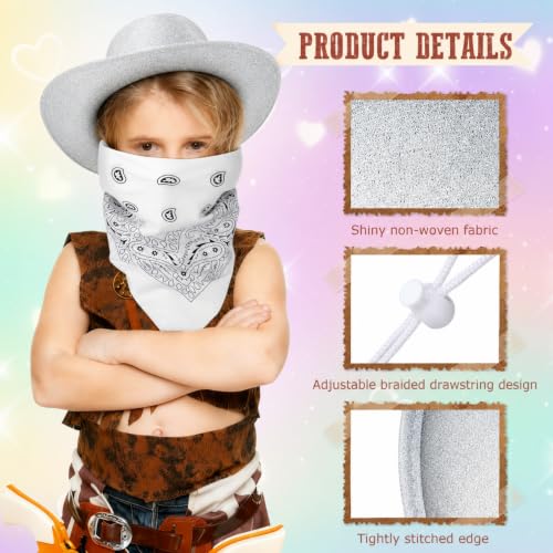 Image of Coume 24 Pieces Cowboy Hats and Bandanas, Glitter Silver