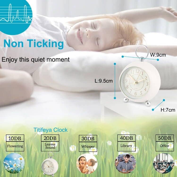 Titifeya Loud Bedside Alarm Clocks Non Ticking Battery Powered Silent Analogue Clock With Large Display Light Function Easy to Set Small Table Clock for Heavy Sleepers Bedroom Kitchen Office