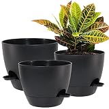 UOUZ 10/9/8 inch Self Watering Pots, Set of 3 Plastic Planters with Mesh Drainage Holes and Deep Res