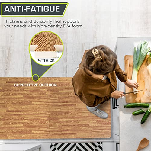 Image of ProsourceFit Wood Grain Puzzle Mat -inch, 6 EVA Foam Interlocking Floor Tiles (24 SQ FT) for Secure Indoor Gym Flooring, Office Spaces, Living Rooms, and Play Areas, Light Oak