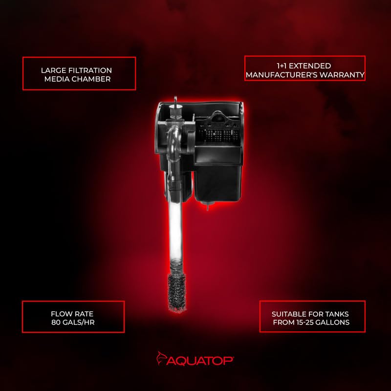 Image of Aquatop Forza 80 GPH Power Filter for Aquariums -15-25 Gal Freshwater & Saltwater - Advanced Filtration Design - Keeps Water Crystal Clear - PFE-3