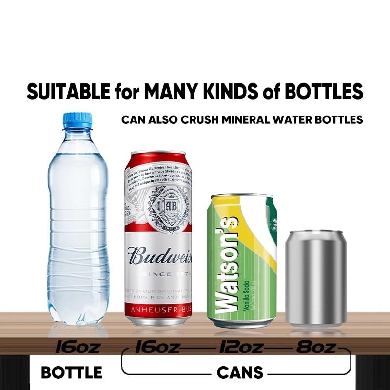 CG Wall-Mounted Metal Heavy Duty Can Crusher Eco-Friendly Kitchen Tool with Bottle Opener for Recycling 8/12/16oz Bottles