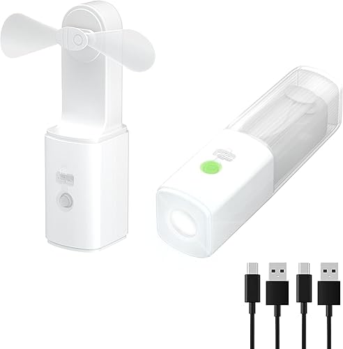 SEVENKA 2 ventiladores recargables con luz, mini ventilador de mano 2 en 1 y luz, ventiladores de mano recargables USB-C de bolsillo, ventiladores