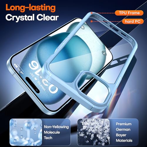 Image of TAURI for iPhone 15 Plus Case, with Screen Protector, Blue | Anti-Yellowing Military-Grade Protection Shockproof Slim Phone Case for iPhone 15 Plus