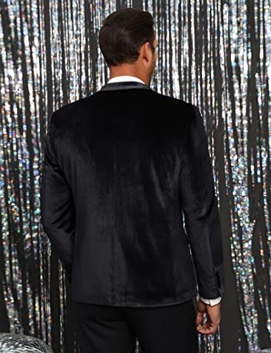 TURETRENDY Men's Velvet Blazer One Button Solid Slim Fit Wedding Blazer Luxury Velour Suit Jacket for Dinner,Prom,Party Black L3