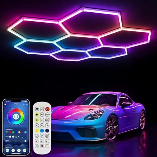 31Pack RGB Hexagon Lights Music Sync 7Hex LED Hexagon Lights RGB 358 Kinds of Changes Dimmable Speed-Adjustable DIY Color-Changing Lights Smart App & Remote Control for Studio Gym Basement Decor