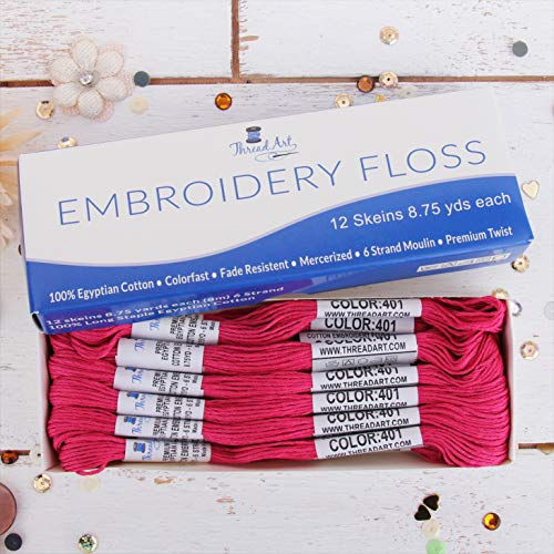 Image of 12 Skeins ThreadArt Cotton Embroidery Floss, Magenta | Long fiber cotton embroidery floss for cross stitch, hand embroidery and bracelets. Six-strand floss separates easily.