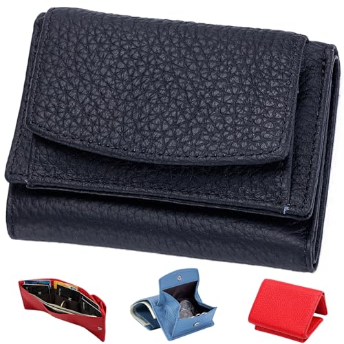 Generic Preliminaryt 2024 New Genuine Leather RFID Blocking Card Holder Organizer Pocket Mini Wallet, Anti-Credit Card Fraud Folding Mini Wallet, Premium Leather Wallet for Women (Black)