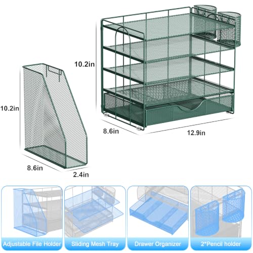 Image of gianotter 5-Tier Desk Organizer with Drawers and File Holders | Letter Trays and Pen Holders - Workspace Accessories for Office Supplies (Green)
