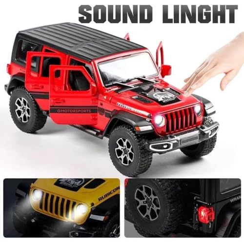 Image of 1:24 Scale Wrangler Rubicon Toy Car for Kids Collection Diecast Metal Model Car with Light Sound Pull Back Openable Door