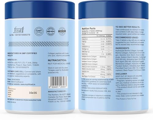 Image of MyFitFuel Multi-Collagen Peptides 3000mg (60 Tablets) +Biotin, Hyaluronic Acid, Vitamin C & Vitamin E. For Women & Men. For Skin, Hair & Nails. Multi Collagen Complex Supplements