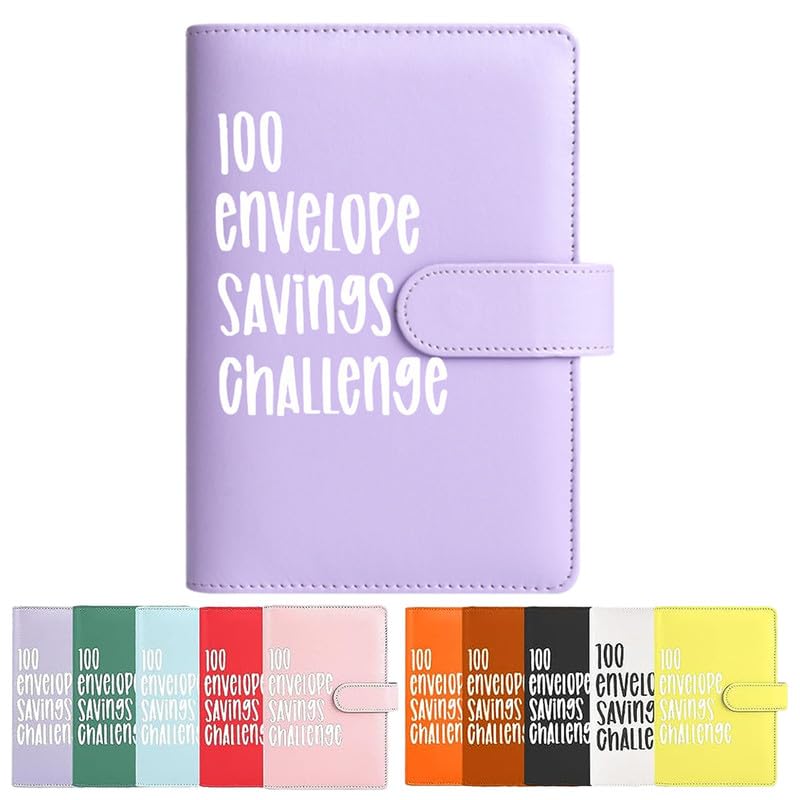 100 Envelope Challenge Loose Leaf Couple Savings Challenge Binder Budget Binder with Envelopes Money Saving Binder Cash Wallet Envelope Budget Book (Purple)