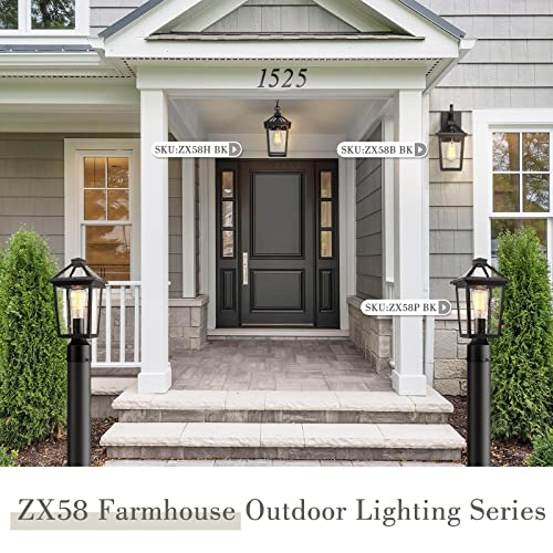 Image of zeyu 2 Pack Outdoor Wall Sconces 14 Inch, Modern Farmhouse Outside Wall Mount Light for Front Door Courtyard, Die-Cast Aluminum with Seeded Glass in Black Finish, ZX58B-2PK BK