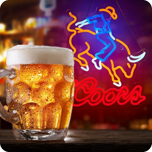 Image of Cowboy Crs Light Neon Signs for Wall Decor Rodeo Beer LED Lights for Man Cave Bar Signs with Dimmer for Bar Pub Restaurant Store Party Gift Led Art Wall Decor, 5V USB Powered , 17*13 Inch (Orange red)