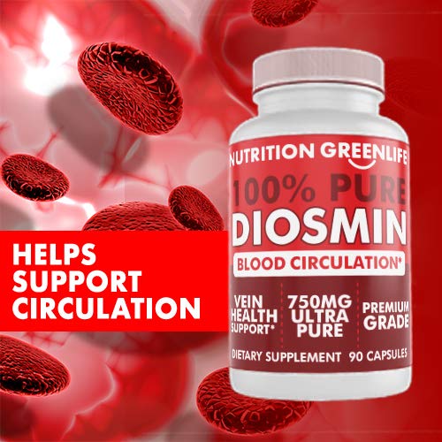 100% Pure DIOSMIN Pure Ingredient no Mixes or Additives for Blood Circulation, Leg Veins Health, Purity Guarantee Best Quality 90 Capsules