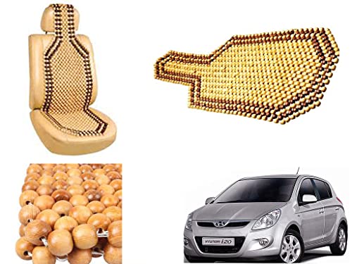 Image of Car Bead Seat Wooden Beads Cushion Cover Pad for Hyundai I20 Type 1, Acupressure Sitting Seat Cover | Cream Color - Pack of 1
