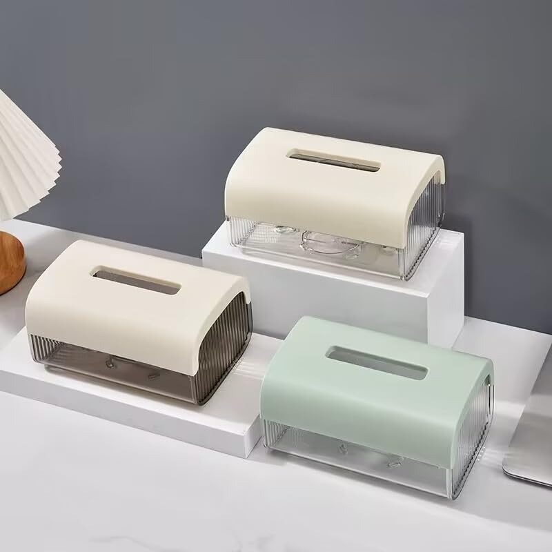 Image of oddpod Vue Desktop & Wall Mount Tissue Storage Box with Telescopic Spring /Facial Napkin Holder & Dispenser for Home, Office, Countertop, Car, Hotel, and Institutions - Smoky Ivory