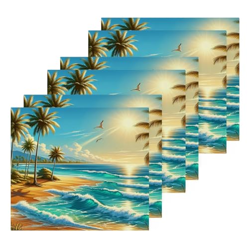 YANENDIE Beach Scene Palm Trees Washcloths Towels, Highly Absorbent and Soft Cotton Face Cloths, 6 Pack Quick Dry Wash Cloths - 12 X 12 Inches