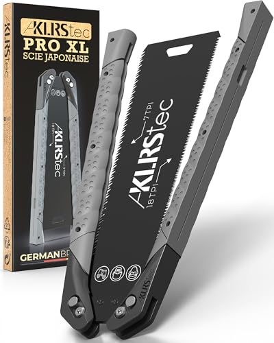 KLRStec Scie japonaise PRO XL - Lame de scie dentelée des deux côtés [240mm] en acier au carbone - Scie de traction pliable avec poignée TPU antidérapante