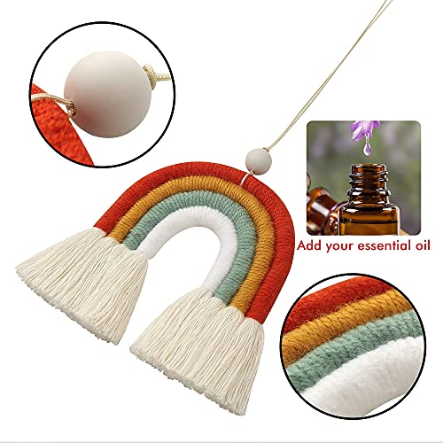Image of BOHO GARDEN Macrame Bohemian Rainbow Charm - Essential Oil Diffuser for Cars, Baby Nursery, Children's Bedroom & Home Decor- Colorful Decorative Hanging Air Freshener & Accessories - 3.5x4 - Sunset