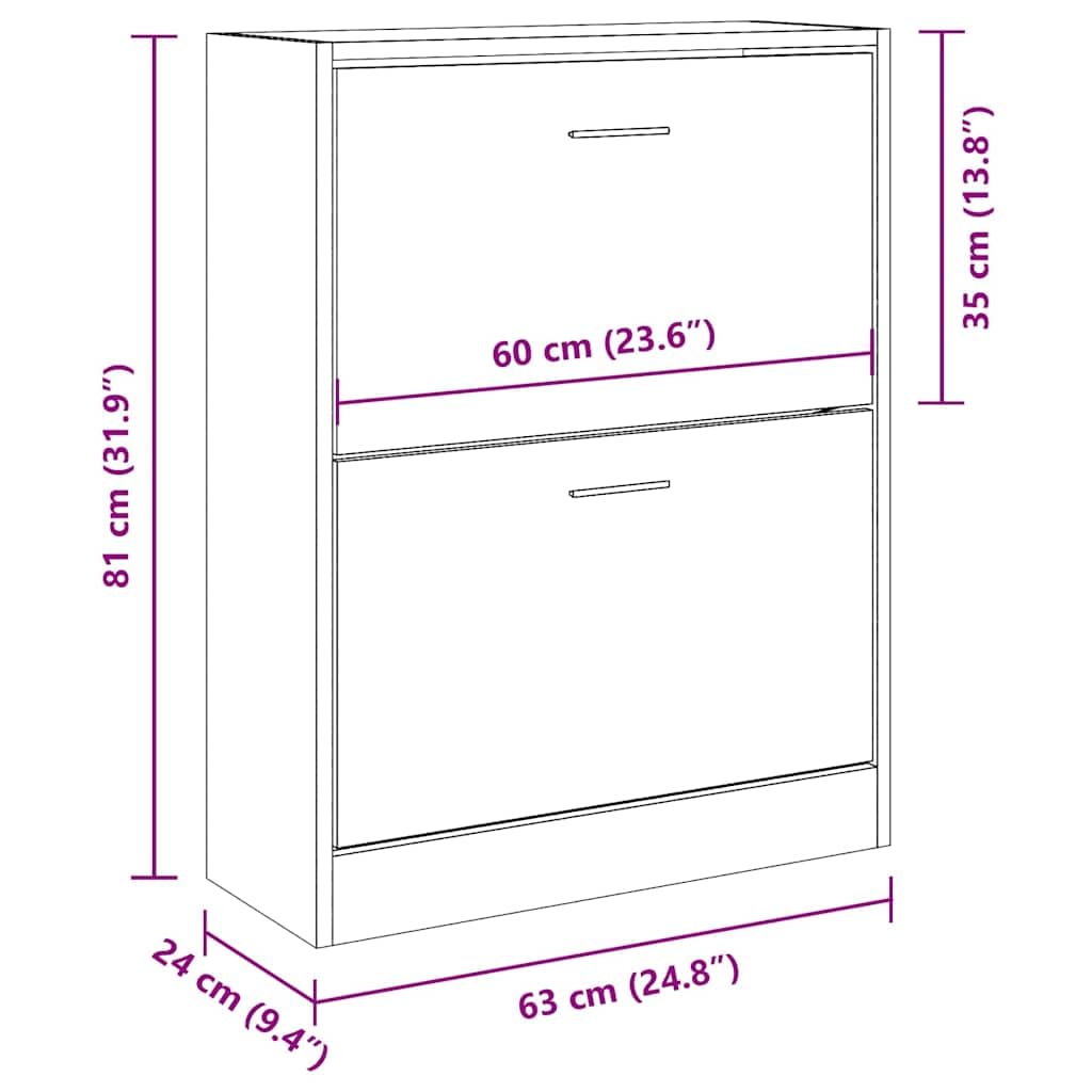 Inżynieryjna drewniana szafka na buty 2 szuflady 63x24x81 cm