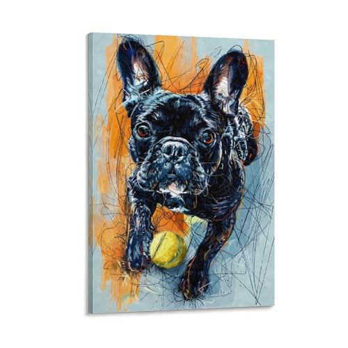 Imágenes de pelotas de tenis de bulldog francés para paredes de dormitorio, obras de arte de animales, decoración de sala de estar y baño, 20 x 30 cm