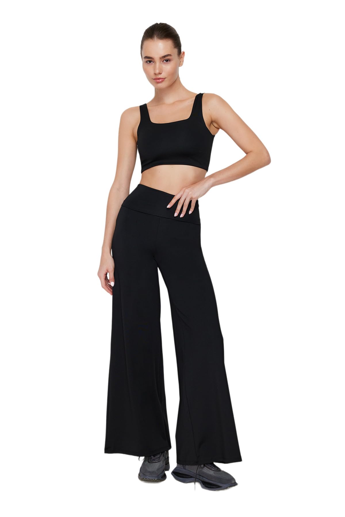 Trendyol Women Sportswear Normal Waist Wide Leg Wide Leg Tracksuit Bottoms Schwarz