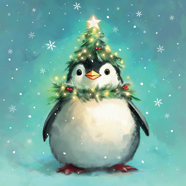 Noel Tatt Charity Christmas Cards Pack of 10 Penguin & Christmas Tree