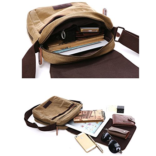 Outreo Herren Umhängetasche, Retro, Umhängetasche, Vintage, Aktentasche, aus Segeltuch, Einkaufstasche, für Schule, Laptop, Freizeit, Börse, Handtasche, grün, L, Retro, Vintage
