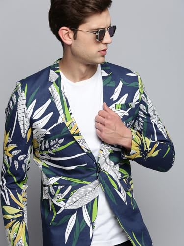 Image of SHOWOFFFF Men Printed Single Breasted Party Blazer | Notched Lapel Full Sleeves Cotton Blazer's for Mens | Slim Fit Regular Length Blazers for Men's