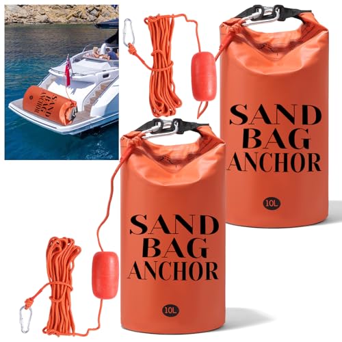 HFYZZ 2 Pack 10L Sand Anchor Bag for Small Boats, 2 in 1 PWC Jet Ski Anchor Bag Kit with Adjustable Buoy,Waterproof Dry Bag for Jet Ski, Kayak, Boat, Paddle Board, Watercraft and Canoe