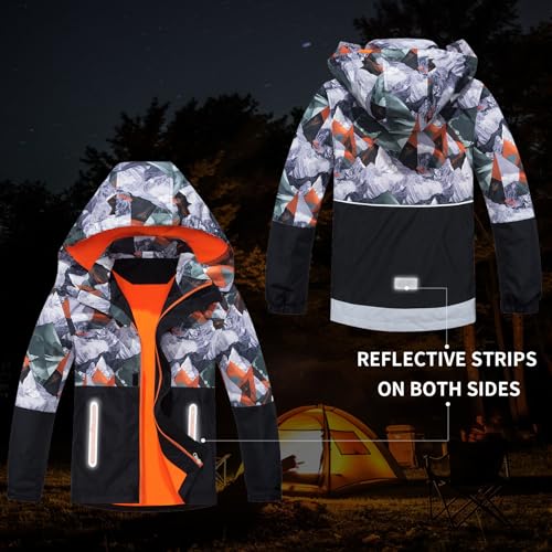 image for MGEOY Boys Rain Jacket Lightweight Waterproof Hooded Fleece Lined Rain