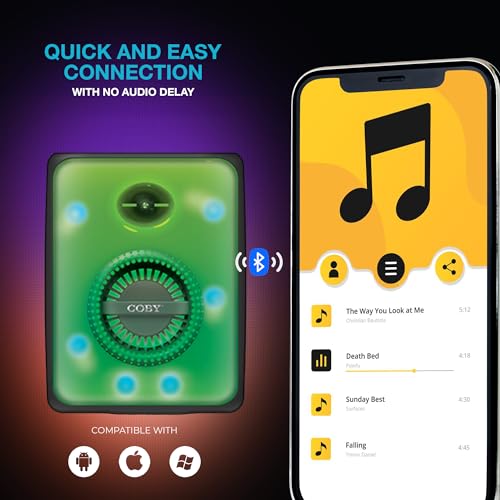 Image of Coby True Wireless Speaker, Portable Bluetooth Speaker with 6 Light Modes, FM Radio, and Handle, Easy Pairing, Rechargeable Battery, Micro USB and 3.5-Millimeter AUX Port, TF Card Reader, 10-Hour Play