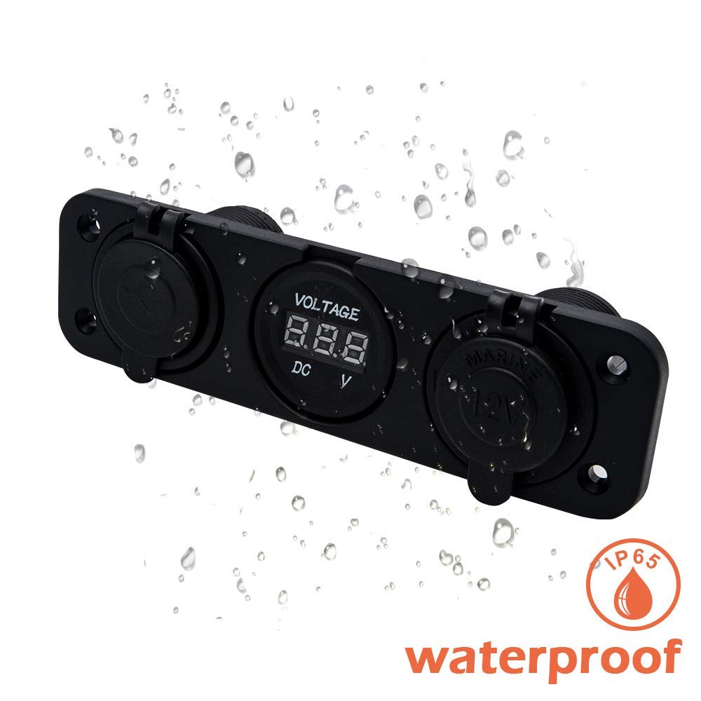 Riloer 4 en 1 panneau étanche multifonction double chargeur de prise USB 2.1A et 2.1A + voltmètre LED + prise de courant 12V + interrupteur marche-arrêt SANWANitch bateau marin (bleu) -3 trous-bleu