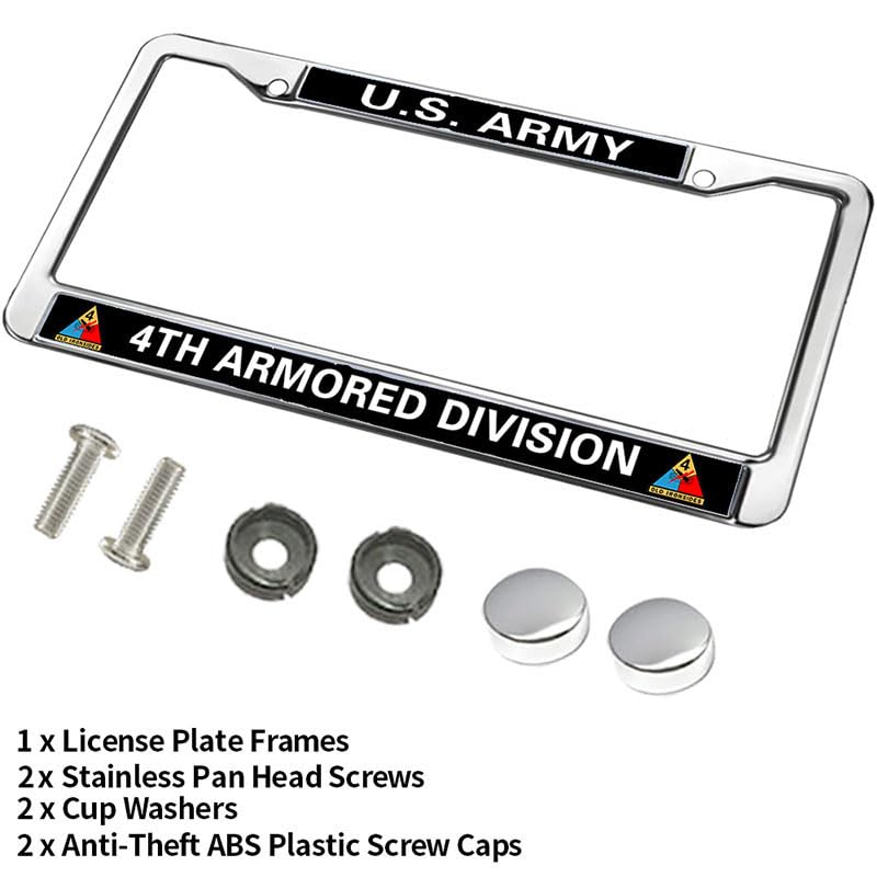 Image of US Army 4th Armored Division Us Army Exclusive License Plate Frame Custom Military License Plate Frame Stainless Stee