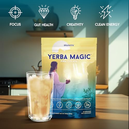 Yerba Magic - Yerba Mate Instant Tea Powder, 3-in-1 Super Drink - Clean Energy, Brain Fog Buster, and Gut Health Powered by Nootropics, Prebiotics & Probiotics | Pina Colada 30 Servings